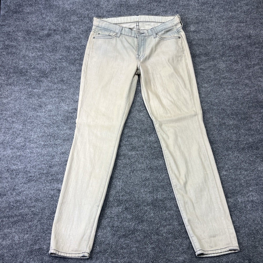 7 For All Mankind Womens Jeans Ankle Skinny White Blue Light Wash Coated Size 28